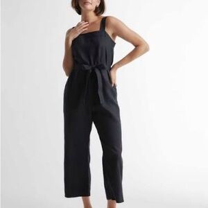 Quince European Linen Square Neck Black Jumpsuit